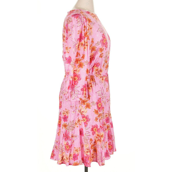 Loft XL Cocktail Dress Cutout Floral 3/4 Sleeve Midi Pink Elastic Waist NWT - Picture 3 of 8
